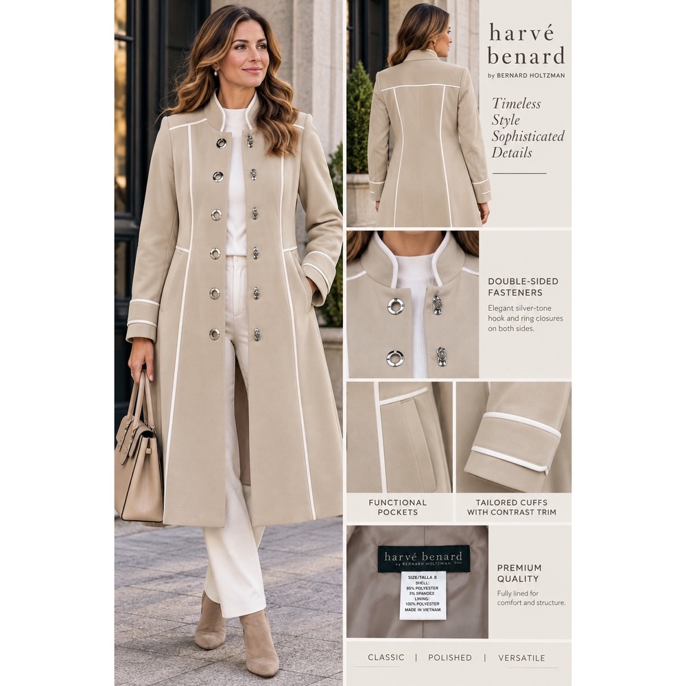 Harve Benard Trench Coat Womens 8 Tan NWT Water Repellent Turn Lock Piping